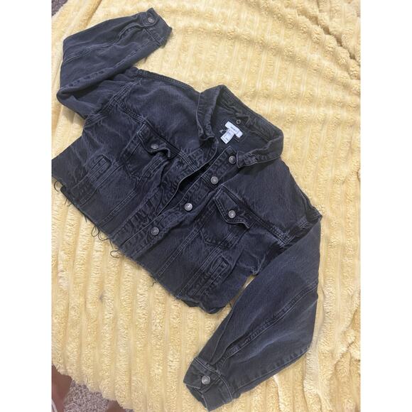 Women’s Black Cropped Denim Jean Jacket Forever 21 Size Small - Picture 2 of 6